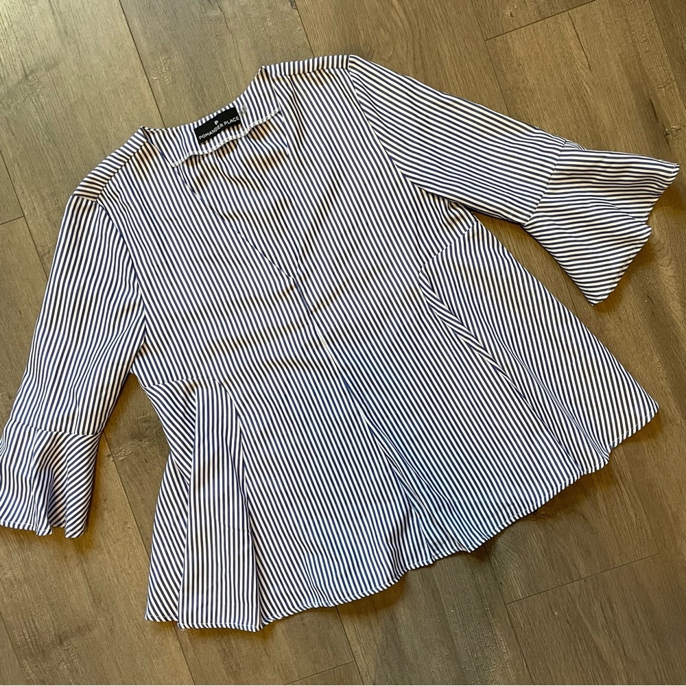 Pomander Place Blue and White Striped Blouse Size XS